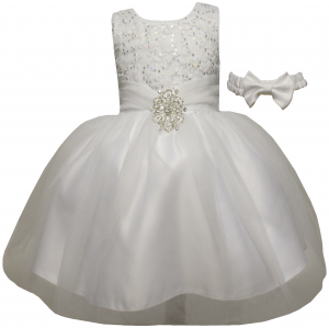 GIRLS FANCY DRESSES W/ SEQUENCE (WHT)